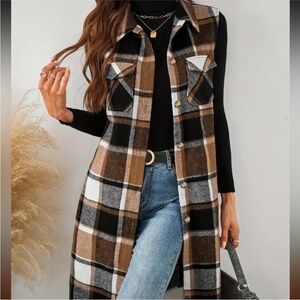 Women's Plaid Button Down Longline Shirt